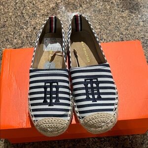 Tommy Hilfiger Navy and White Striped Espadrilles